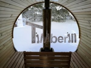 Udendørs Tønde Sauna Med Påklædningsværelse, Panorama Vindue Og Træ Fyret Ovn (15)