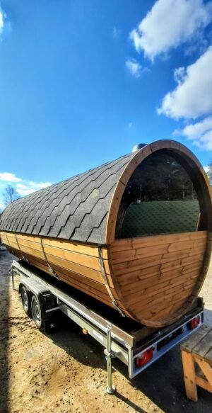 Resignation software Nebu Udendørs sauna på traileren mobil Harvia ovn med omklædningsrum