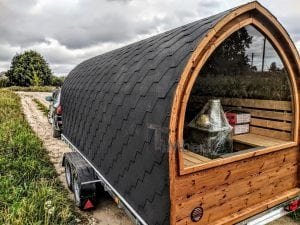 Udendørs Igloo Sauna På Traileren Mobil Harvia Ovn Med Omklædningsrum (16)