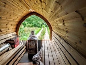 Udendørs Igloo Sauna På Traileren Mobil Harvia Ovn Med Omklædningsrum (35)
