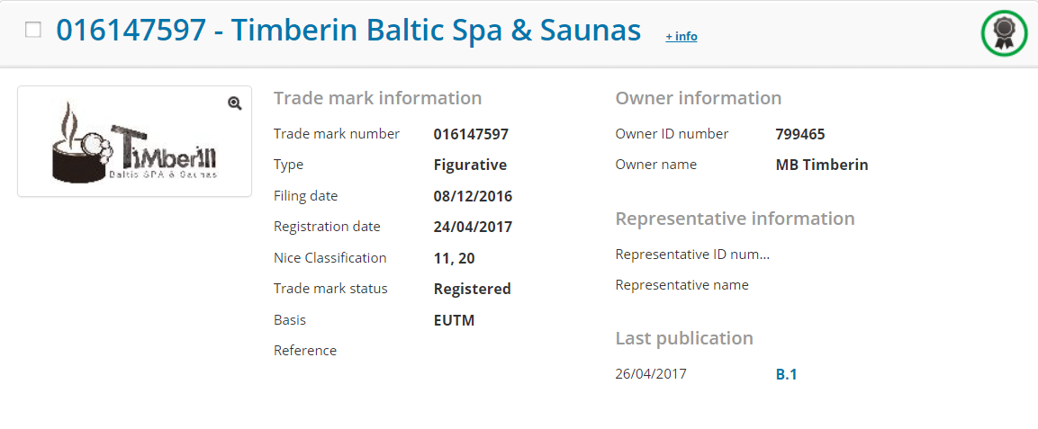 Registrering af varemærket TimberIN hos EUIPO